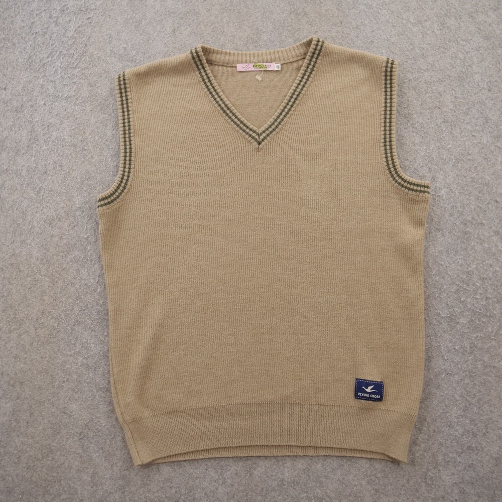 Flying Cross Sweater Vest Mens Large Beige Knit Pullover V Neck
